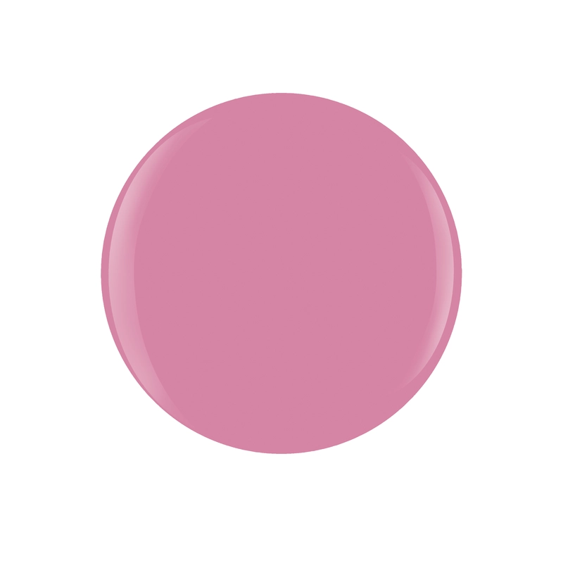 A circular swatch of the Gelish Solid Cream Gel Polish in a solid pink hue from the Pretty Pastels 6-piece palette, set against a crisp white background.