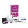 The Gelish Solid Cream Gel Polish Starter Kit - BOLD includes a nail cleanser, nail surface cleanse, base coat, gel color, top coat, an LED light, applicators, and removal tools. Packaged in a stylish purple and white box. Get salon-quality nails at home with this comprehensive gel polish kit.