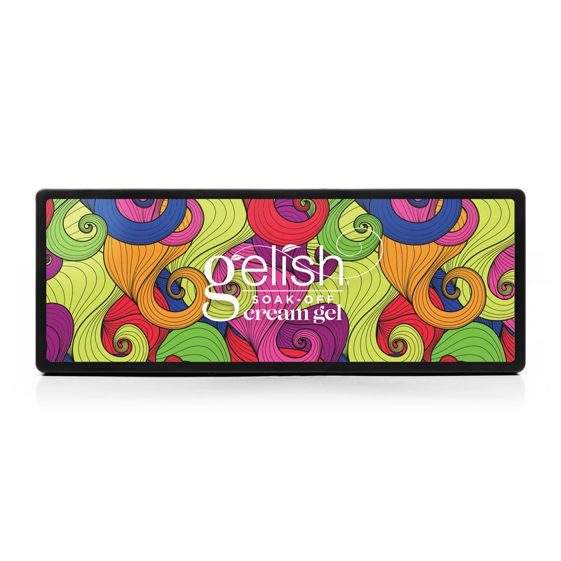 The Gelish Solid Cream Gel Polish 6pc Palette - Neon & On & On packaging features a swirl design in vibrant neon colors like red, green, blue, and purple.