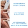 Step-by-step nail preparation: Remove shine and cleanse nails, apply YOUNG NAILS Protein Bond Non Acid 0.50oz as the first coat to all ten nails, then apply the second coat before acrylic or gel application.