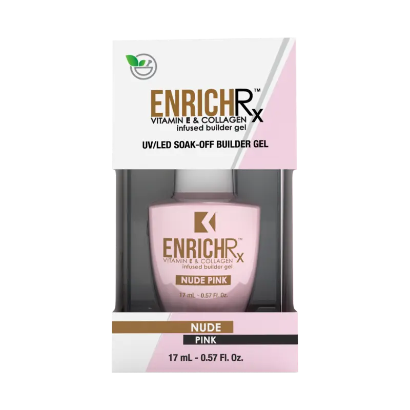 Kupa ENRICHRx Builder Gel in Nude Pink, 17 mL, featuring a UV/LED soak-off formula with vitamin and collagen infusion.