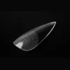 A silver teardrop-shaped object with a textured surface on one side, reminiscent of the sleek elegance of Kupa ENRICHRx Sof Gel Tips in Almondletto shape, set against a black background.