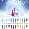 Discover the dazzling array of 24 nail polish colors in the Nitro WISH Collection 3-in-1 Powder, Gel, & Lacquer, featuring both bottles and sample swatches that range from neutral shades to vibrant hues. For further information, please refer to the provided contact details and website.