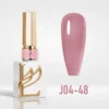 Pink nail polish bottle with a swatch showcasing its vibrant shade beside it. The label reads "J04-48", part of the Jelly Gel Full Collection featuring 48 stunning colors.