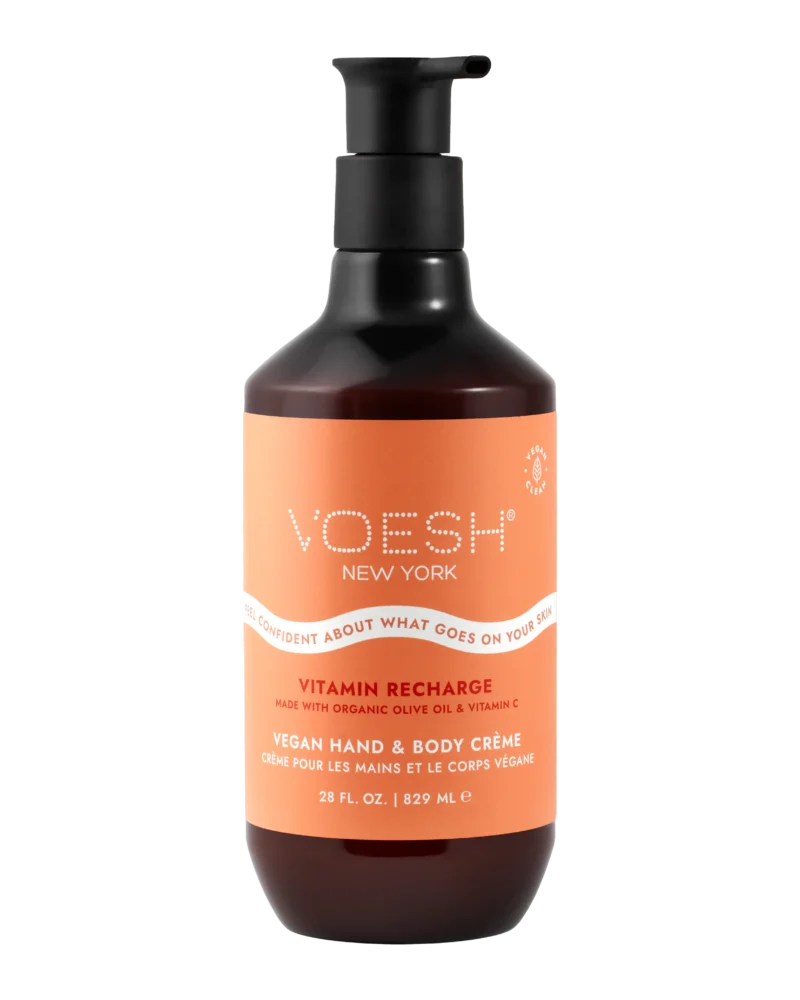 The Voesh Vegan Hand & Body Creme 28oz includes a convenient pump dispenser and comes in a generous size.